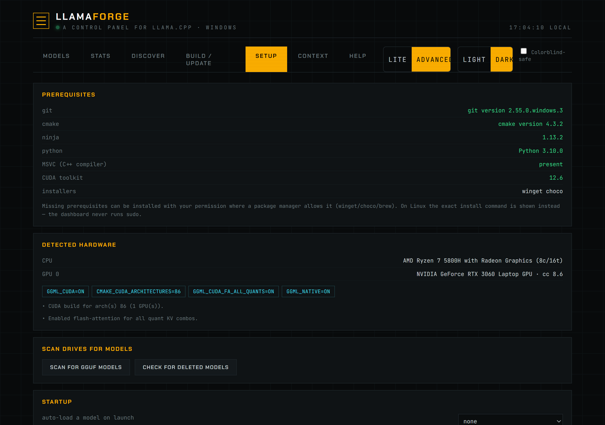 Setup tab